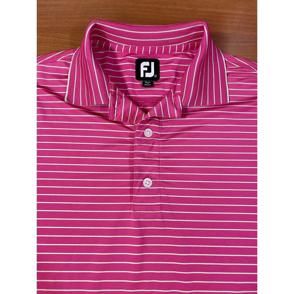 FootJoy Men’s M Performance Golf Polo Pink Stretch Moisture Wicking Striped